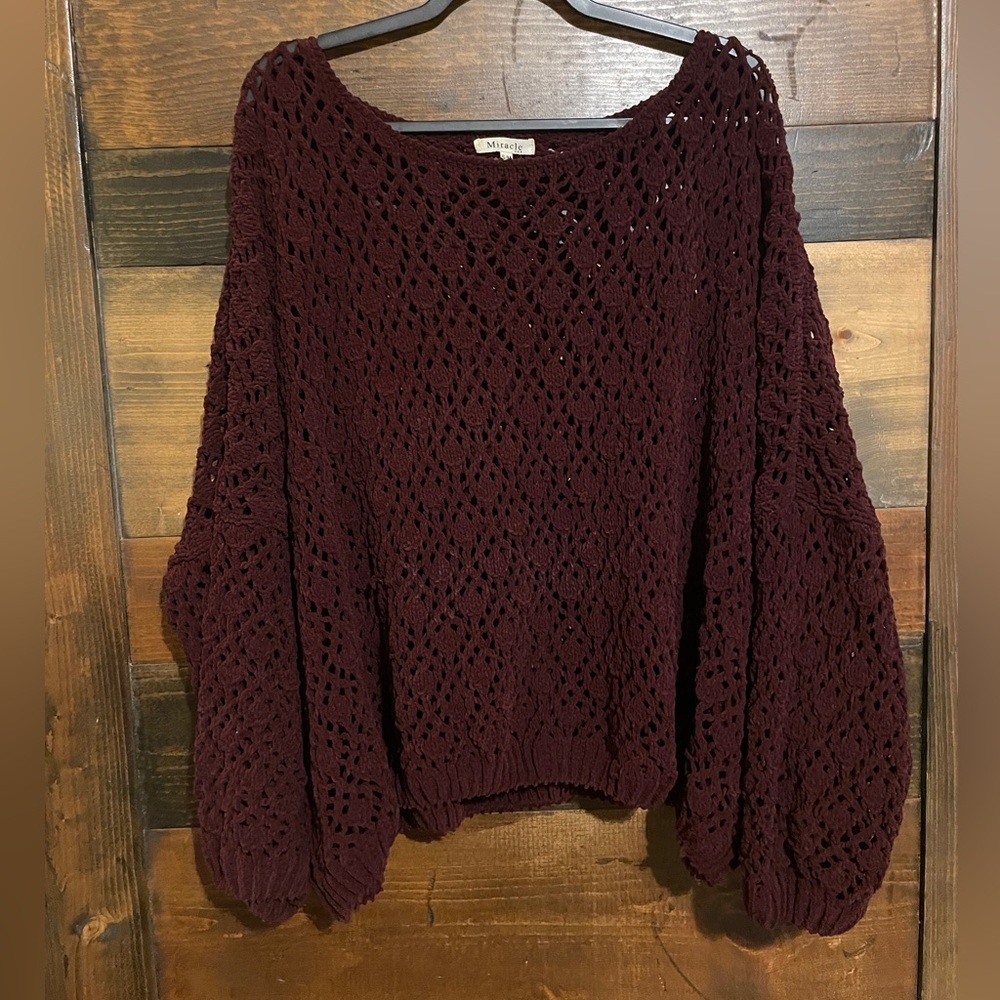Miracle Deep Burgundy Oversized Crochet Sweater